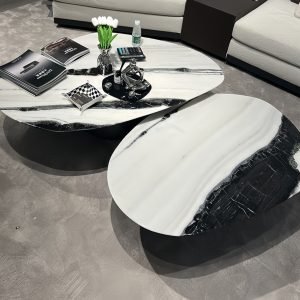 Minimalist Panda White Marble Coffee Table Set
