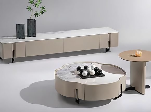 Cloud-Shaped Marble Coffee Table Set