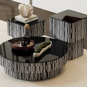 Italian Black & White Checkered Coffee Table Set