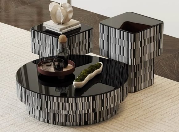 Italian Black & White Checkered Coffee Table Set