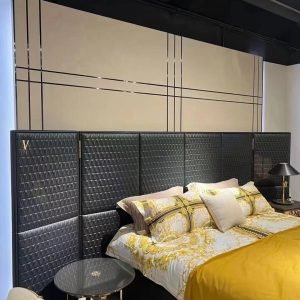 Black Embossed Wide Screen Bed