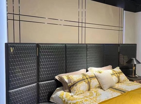 Black Embossed Wide Screen Bed