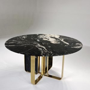 Luxury Diamond White and Platinum Black Marble Round Dining Table