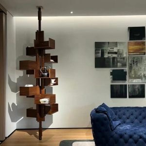 Rotating Walnut Wood Bookshelf